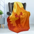 thumbnail image 4 of Elk Soft Flannel Fleece Throw Blanket, Silhouette of Wapiti Deer Mountain Trees Sun Natural Reserve Area, Cozy Plush for Indoor and Outdoor Use, 60" x 80", Vermilion Orange and Mustard, by Ambesonne, 4 of 5