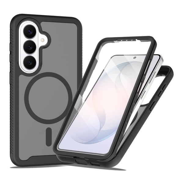 Decase for Samsung Galaxy S26 Magnetic Case,Full Body Shockproof Cover,Frosted Phone Cover Bulit-in Screen Protector,Translucent PC Back TPU Frame,Wireless Charging Compatible,Black