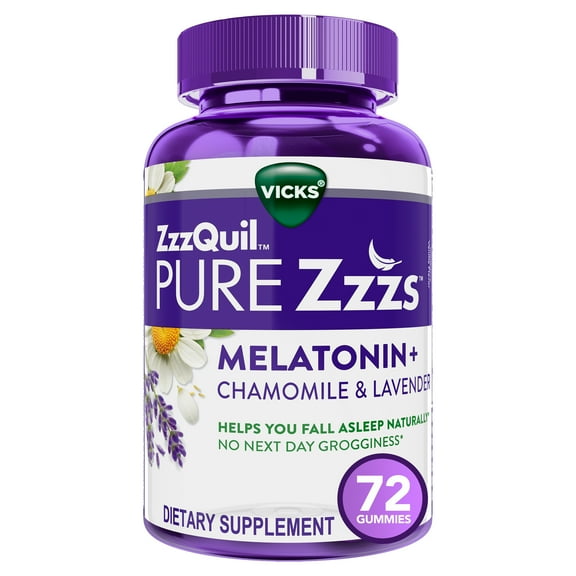 Vicks ZzzQuil Pure Zzzs Sleep Aid Melatonin Gummies, Melatonin 1mg for Sleep Support, 72 Count