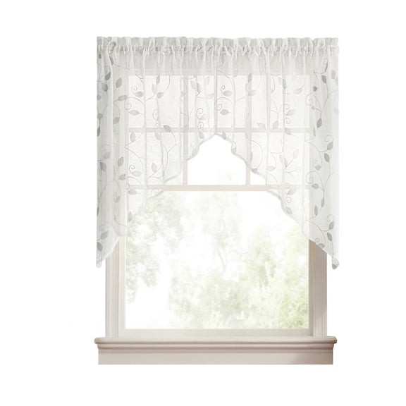 Ellis Curtain Chatham 100% Polyester Tailored Embroidered Sheer Rod Pocket Swag Pair  70" x 38" White