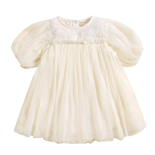 PMVFHDE Liquidation Robes Fille Robes Tout-Petits Filles Manches Courtes Robe en Dentelle Robes de Fête de Danse Vêtements, Blanc, 2-3 Ans