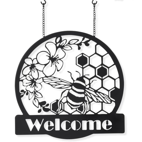 K&K Interiors Black Metal Cutout Bee WELCOME Sign Arrow Replacement, 13-Inch