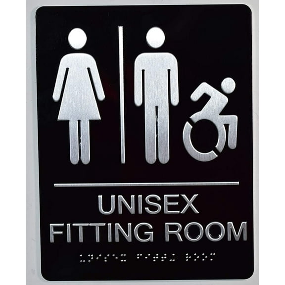 Unisex ACCESSIBLE Fitting Room Sign- Compliant Sign. 6"x9" Sign -(Aluminum, Black, Size 6x9) The Sensation line(ref-2022-4)
