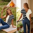 thumbnail image 7 of Backless Cross V-Neck Top for Women - Short Sleeve Graphic Print Tee, Sexy Open Back Blouse for Women's Summer Party & Casual Outfits Beige L, 7 of 7