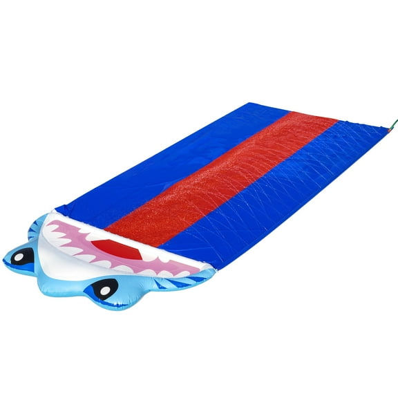 Bestway: H2OGO! 16' Splashy Shark Water Slide - Red-Blue Lawn Sprinkler Slide, 3 Racing Lanes, Drench Pool Landing, Hose Setup, Outdoor Play, Kids 3 