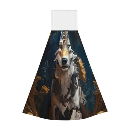 

Coaee Oil Painting Tribal Wolf for Fast Absorbent Hanging Towels with Velcro for Kitchen Bathroom Laundryroom