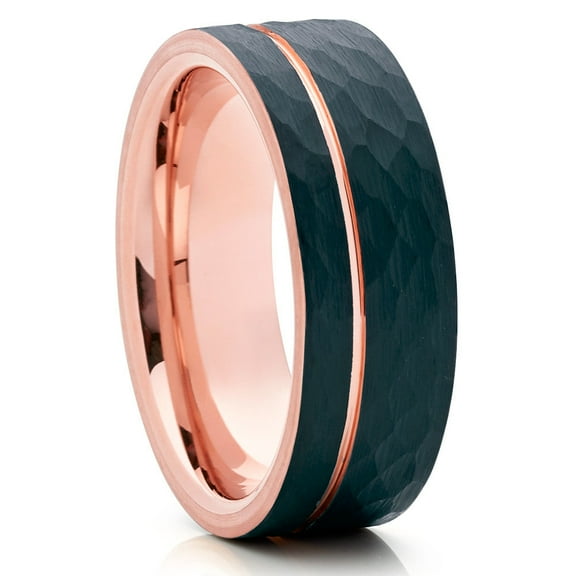Black Tungsten Wedding Ring,Rose Gold Tungsten Ring,8mm Wedding Ring,Anniversary Ring,Hammered