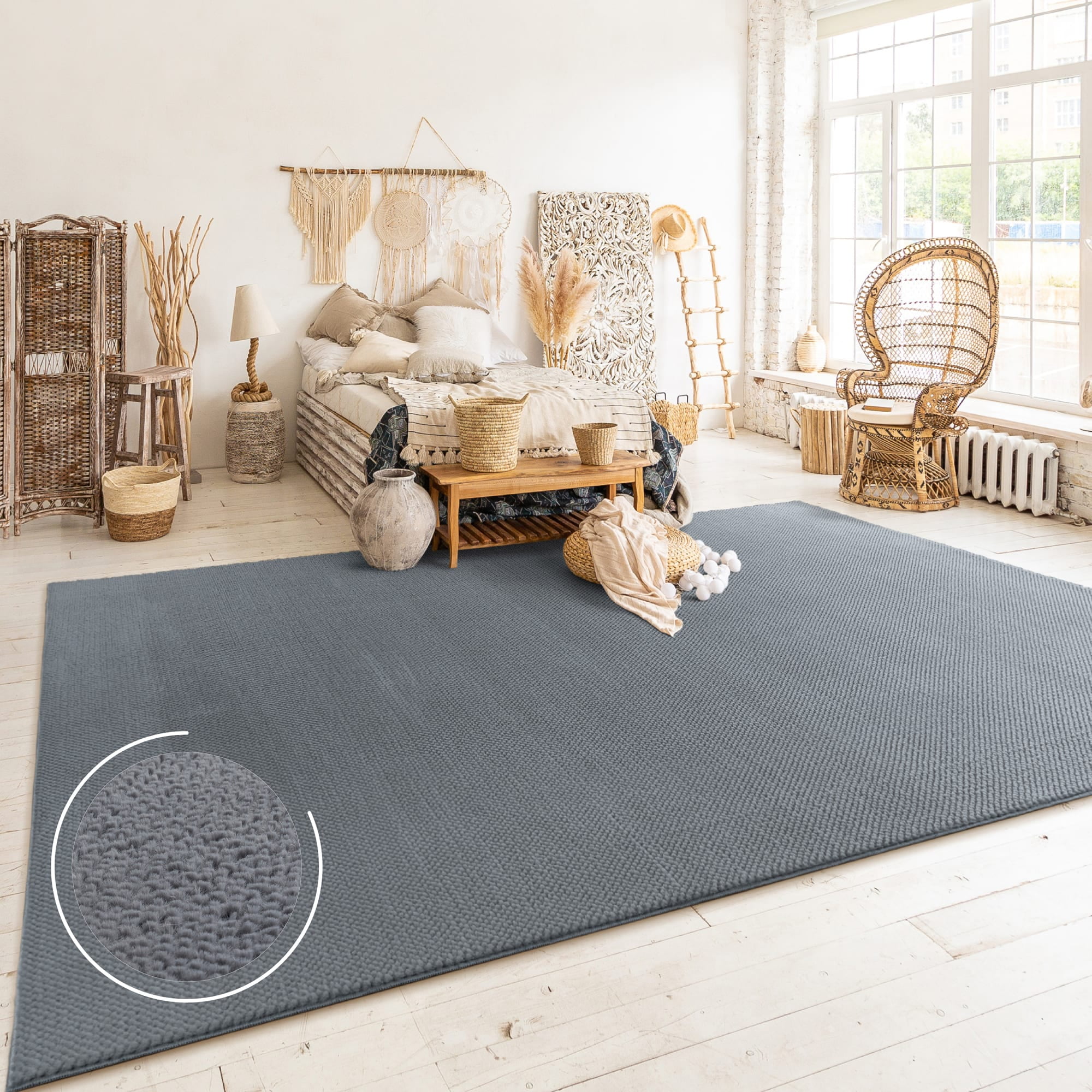 Paco Home Textured Area Rug Soft & Washable in Anthracite - 2'8" x 4'11" (3'x5')