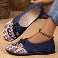 thumbnail image 2 of Loafers for Women Floral Embroidery Casual Dress Shoes Lightweight Soft Sole Walking Shoes Round Toe Canvas Flat Shoes Blue Size 6.5, 2 of 6