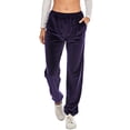 thumbnail image 2 of Women's Plus Size Velour Velvet Jogger Sweatpants Elastic Waist Jogger Solid Velour Sweatpants with Pocket S-XXL, Blue/Pink/Purple, 2 of 7