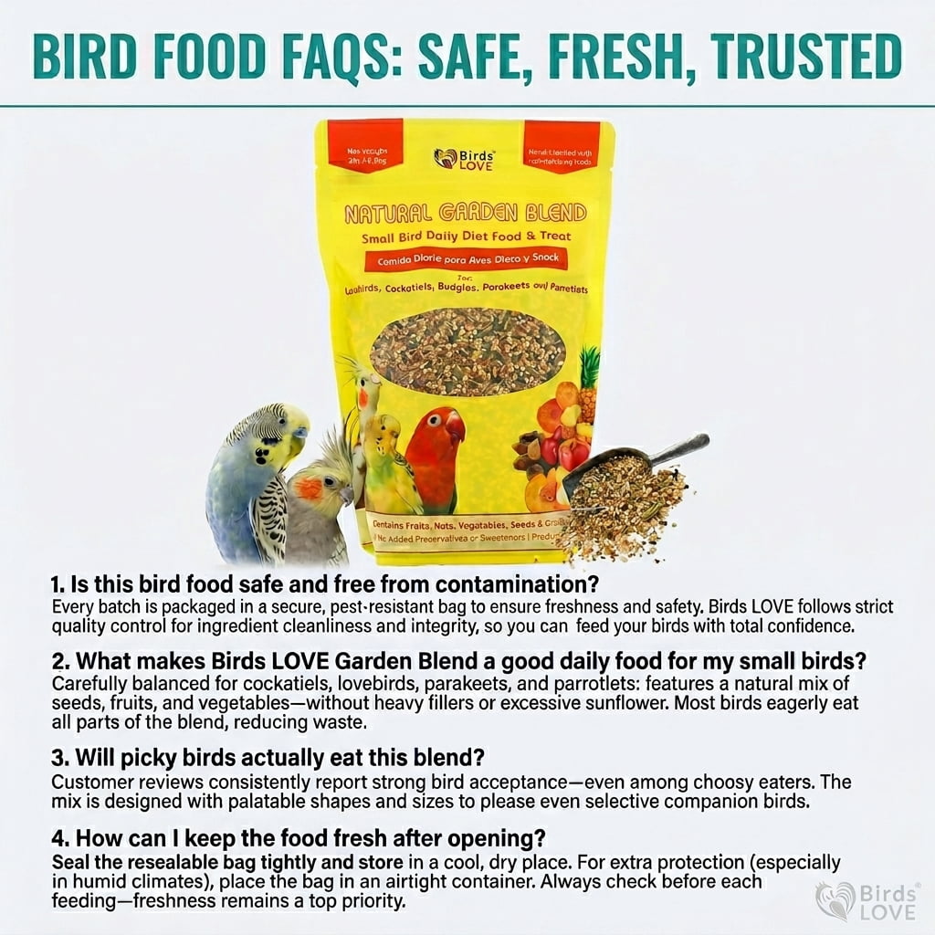 Birds LOVE Natural Garden Blend Bird Food for Small Birds, 2 lb - Hand Packed in USA, Natural Mix with Fruits, Seeds & Grains for Lovebirds, Cockatiels, Budgies & Parakeets