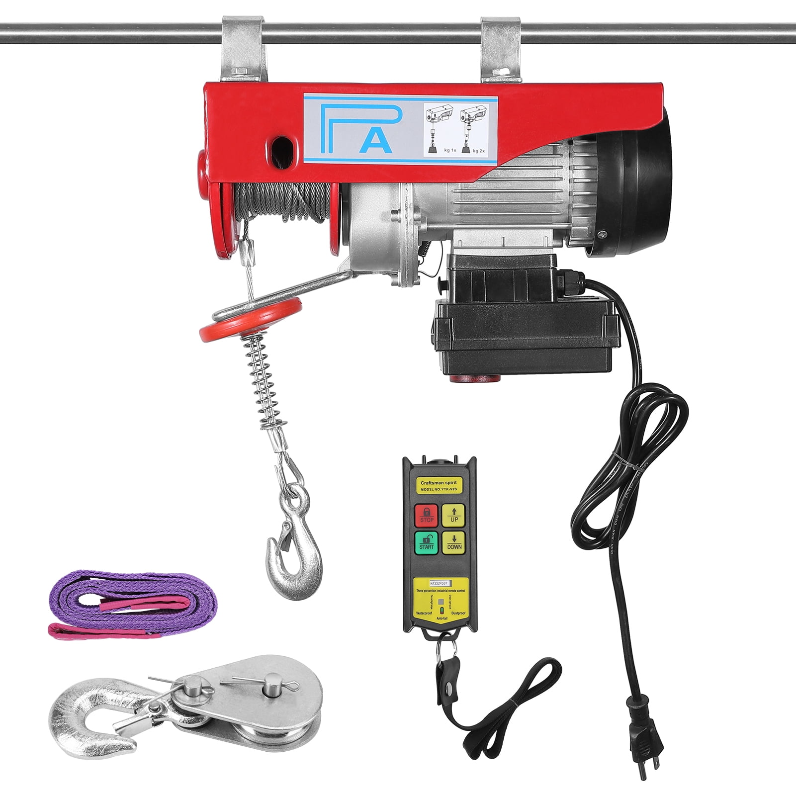 EastVita Electric Hoist, 880 Lbs Automatic Lift Electric Cable Hoist with Wireless Remote Control Power System, 110V Electric Winch Crane