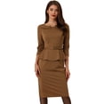 thumbnail image 1 of Vestido Midi Peplum Vestido con Mangas 3/4 de Estilo Vintage Elegante para Mujer marrón XL, 1 of 5