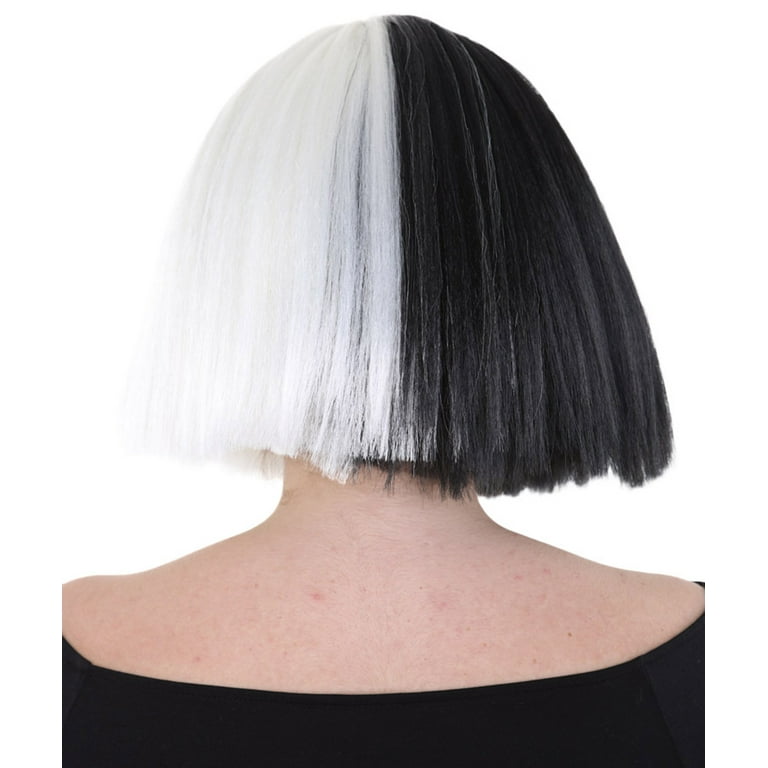 HPO Adult Women's Split Dye Bob with Bangs Black and White HPO Adult Women's Split Dye Bob with Bangs Black and White