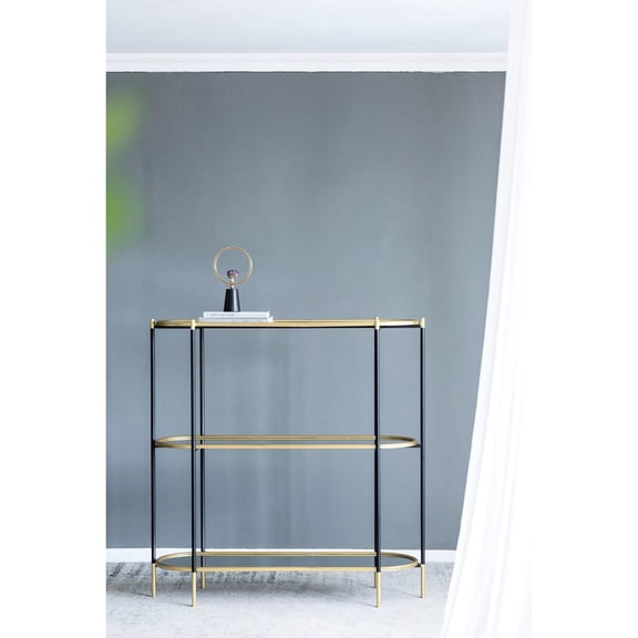 Luxury 3 Metal Console Table, 48.5x16.5x50", Black Gold Mirrored Shelf, Modern Chic Appeal