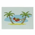 thumbnail image 1 of Beach Cutting Board, Funny Illustration Parrot Lying down in Hammock Between Palm Tree Shade in Tropics, Decorative Tempered Glass Cutting and Serving Board, Small Size, Multicolor, by Ambesonne, 1 of 1
