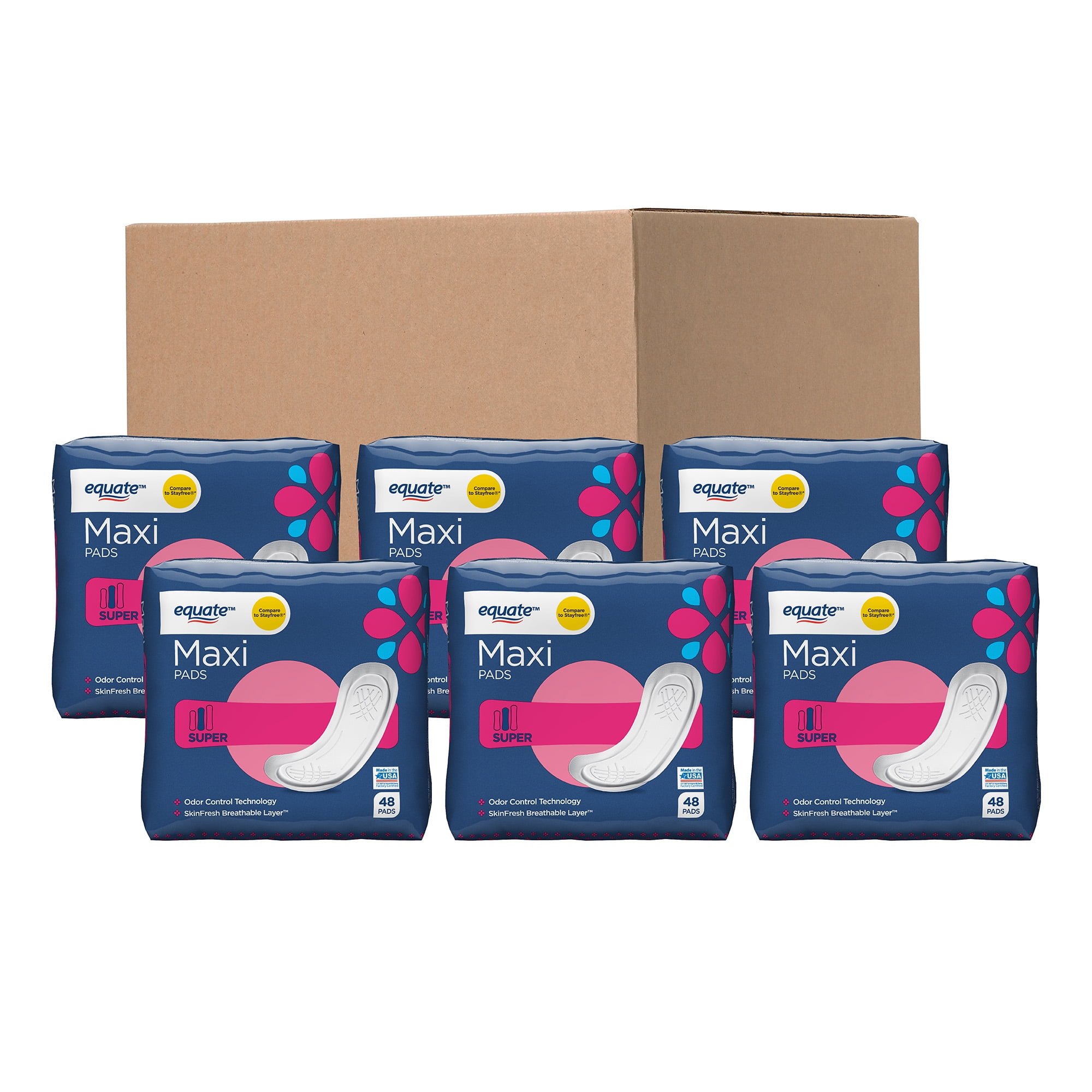 Equate Multi Channel Maxi Pads, Super Unscented, 288 ct