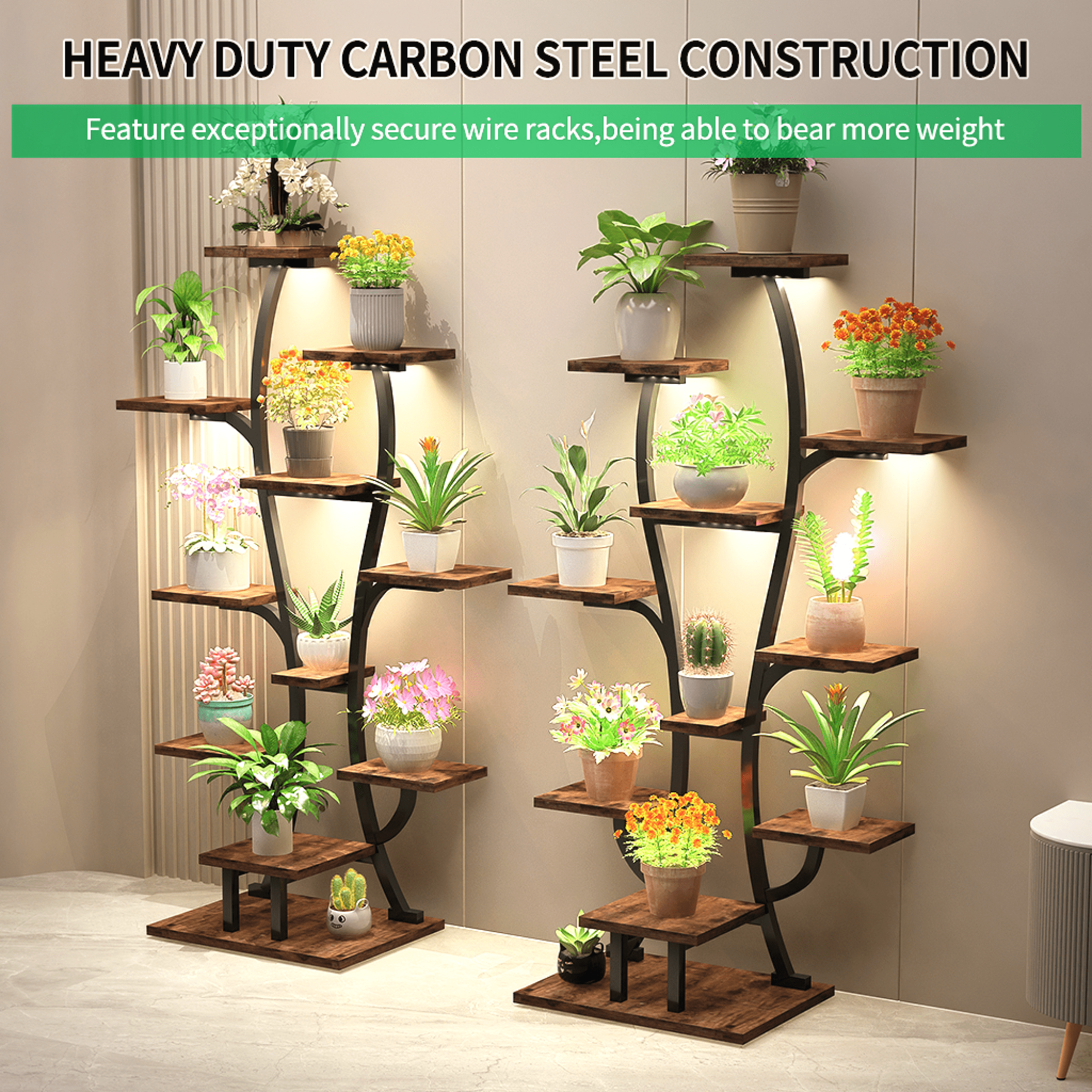 Leumius Plant Stand with Grow Lights, Indoor Plant Shelf, Metal Plant Flower Holder Stand, Vase Shape Plant Rack for Home Patio