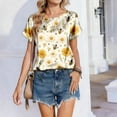 thumbnail image 4 of Short Sleeve Crew Neck T Shirt for Women Casual Loose Fit Butterfly Print Soft Lightweight Top Blouse for Daily Wear Earthy Yellow L, 4 of 6
