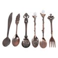 thumbnail image 1 of Juego de 6 minicucharas de café y tenedores de metal vintage, accesorios de vajilla de cocina de latón rojo, 1 of 5