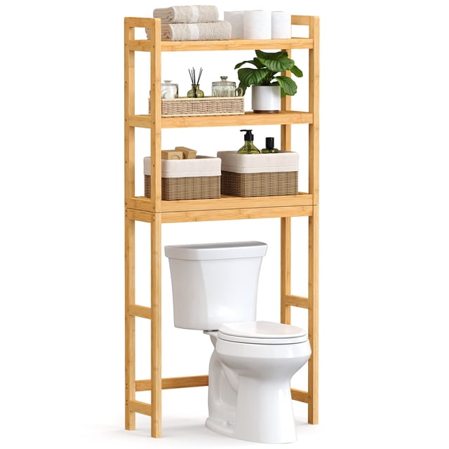 Almacenamiento para colocar sobre el inodoro SONGMICS, bambú natural, 3 niveles