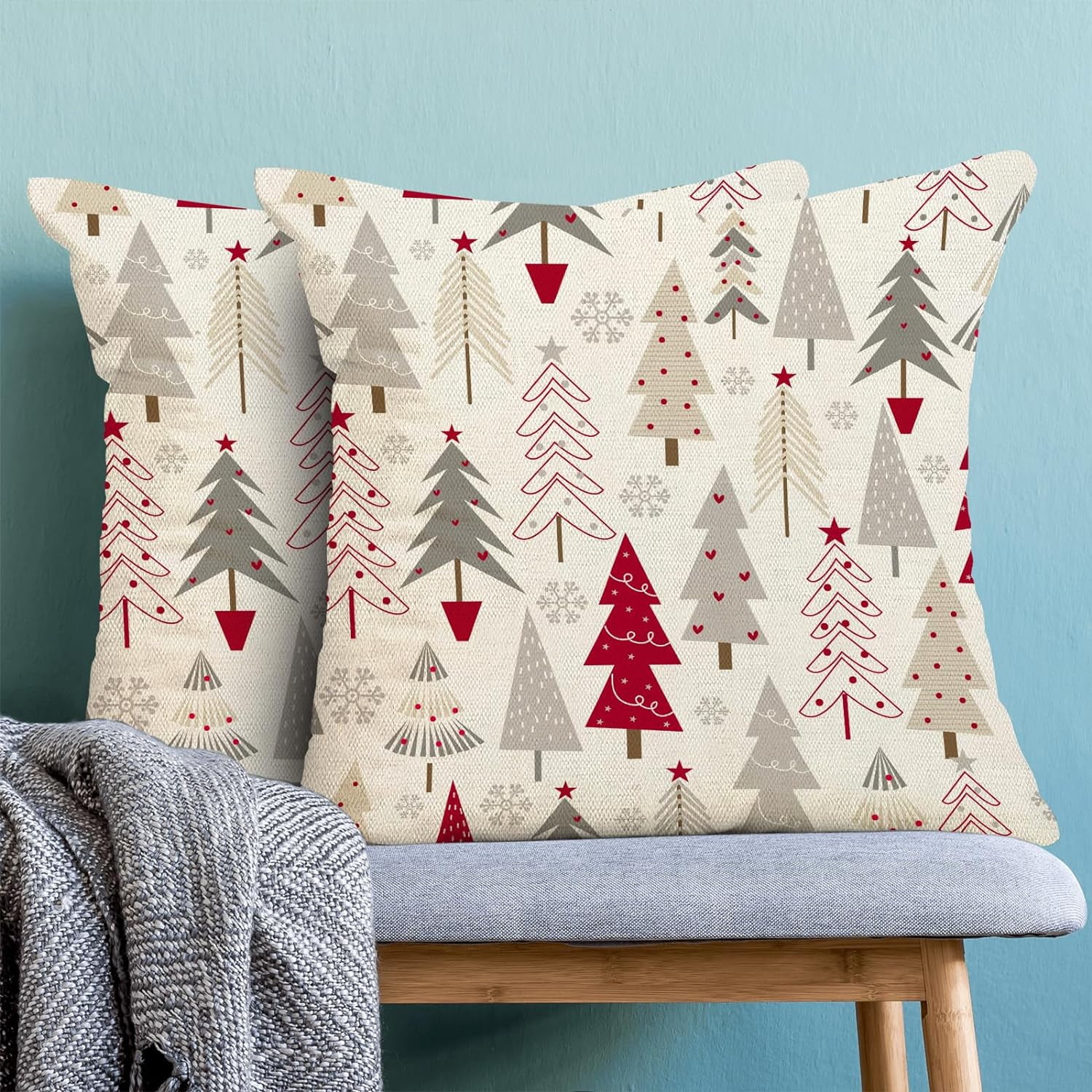 Christmas Pillow Covers 20x20 Set of 2, Colorful Geometric Christmas Tree Throw Pillow Covers Linen Farmhouse Winter Holiday Cushion Case Christmas Decorations for Home Couch Sofa Outdoor