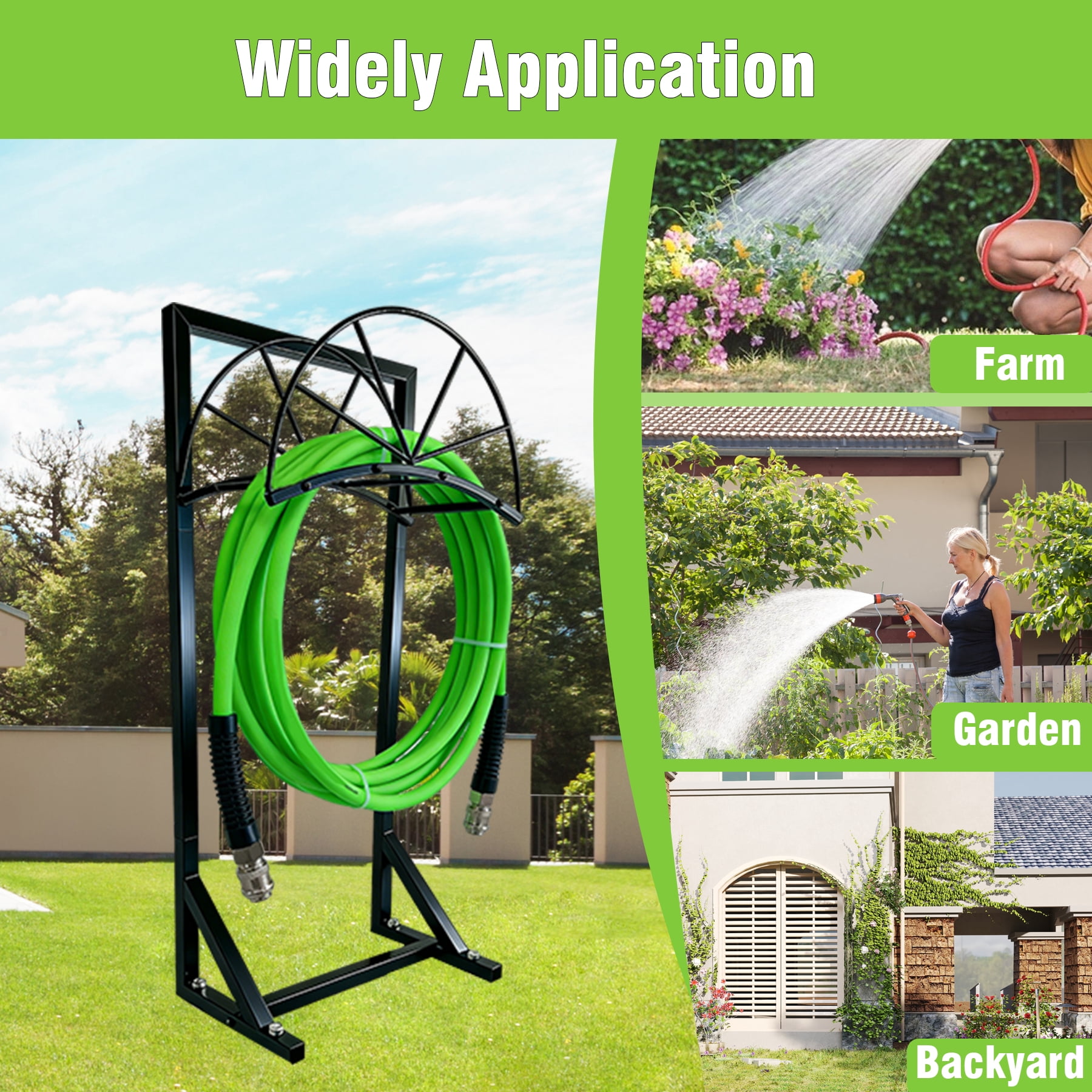 Heavy Duty Garden Hose Holder with 4 Steel Anchors, 150FT Capacity Freestanding Hose Reel, 40 Inch No-Drill Rust-Proof Outdoor Water Hose Organizer for Yard, Lawn, Patio and Backyard