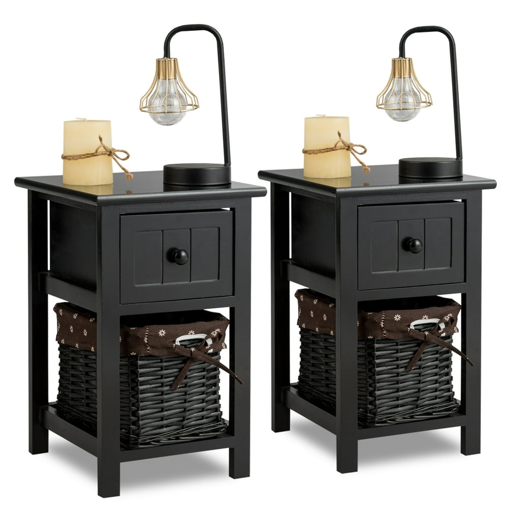 Costway Set of 2 Mini Nightstand 2 Layer 1 Drawer Bedside End Table