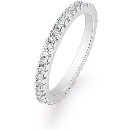 Round-Cut CZ 18kt White Gold-Tone Single-Row Eternity Ring