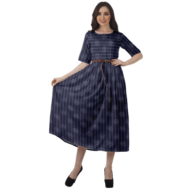 Moomaya Robe à Manches Courtes Imprimée Plissée Femme Grande Taille Robe Décontractée de Travail