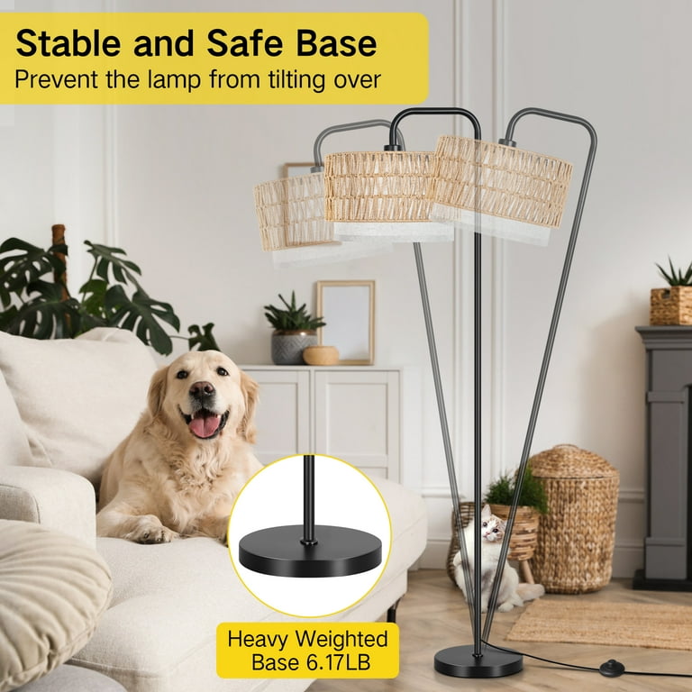 Outon 68" Arc Floor Lamp with Rattan Shade, Black photo 6