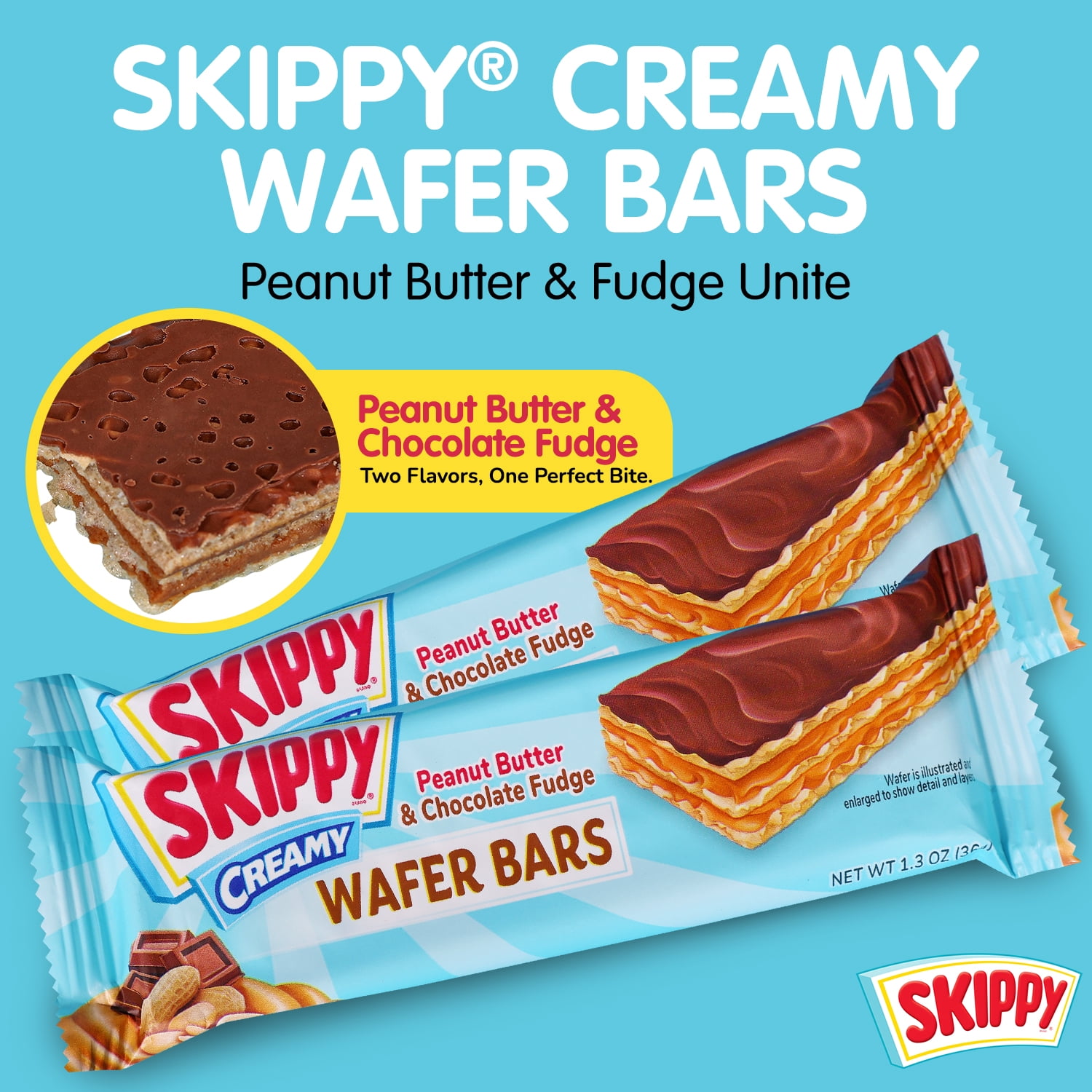 Skippy Creamy Peanut Butter And Chocolate Fudge Wafer Snack Bar, 1.3 Oz, 6 ct (Pack of 6-36 ct)