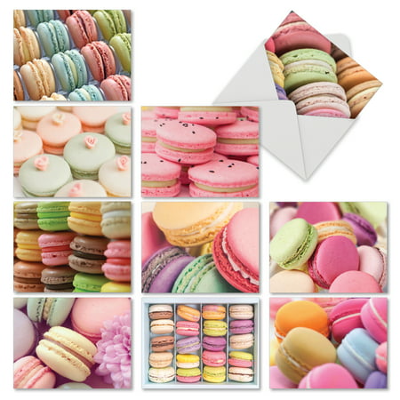 M6566TYG COLORFUL CONFECTIONS' 10 Assorted Thank You Greeting Cards Featuring French Macarons in Bright and Sugary Pastels with Envelopes by The Best Card (Best French Macarons Nyc)