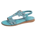 thumbnail image 3 of Rokment Glitter Rhinestones Wedges Dress Sandals for Women Beach Boho Vintage Sparkly Open Toe Low Heel Elastic Slingback Walking Dressy Summer Shoes Bride Wedding Light Blue Size 9, 3 of 4