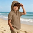 thumbnail image 5 of Lumosvexa Boys Hooded Linen Shirt Short Sleeve Lightweight Breathable Summer Vacation Button Up Shirt Khaki 5, 5 of 10