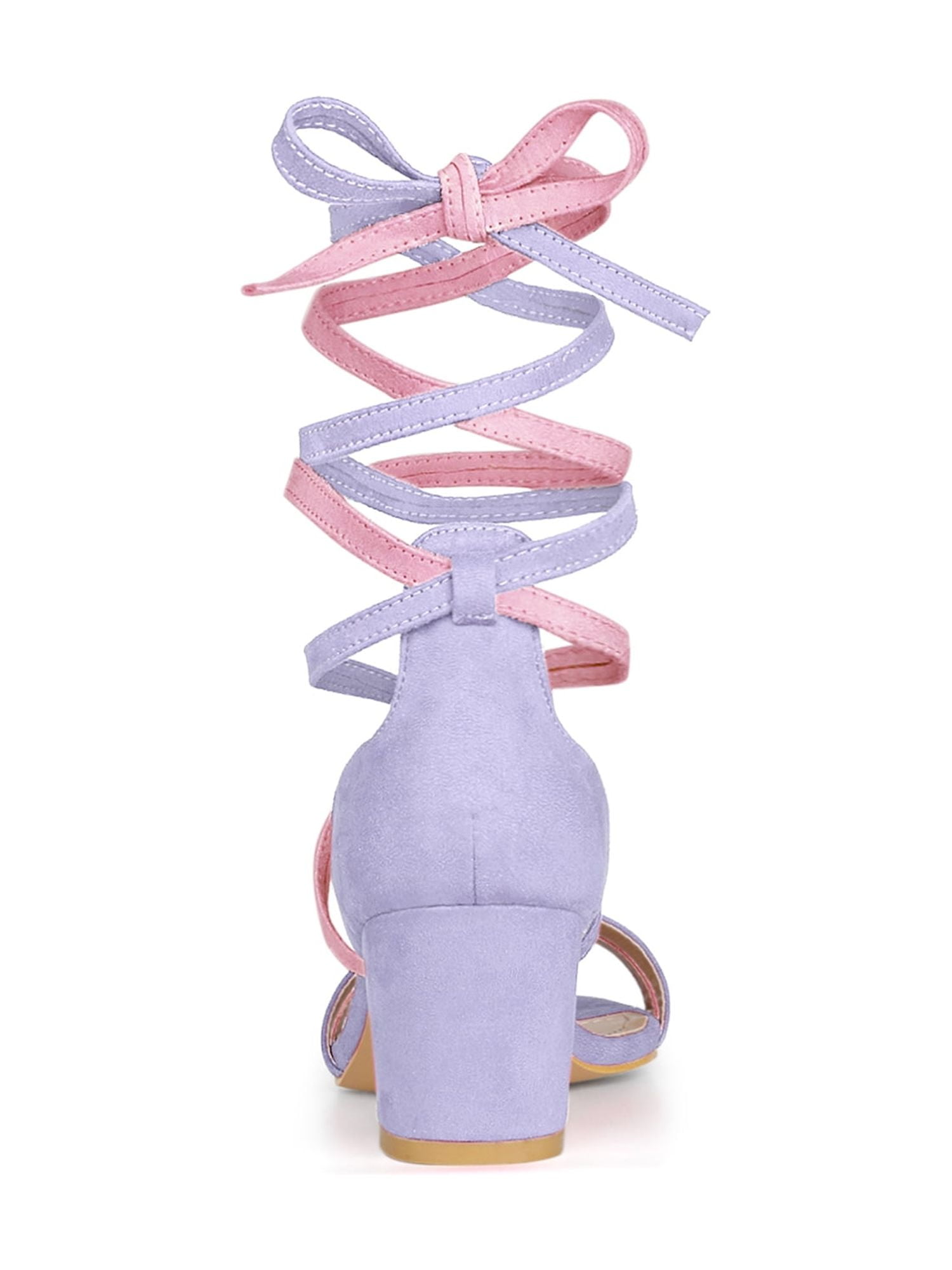 DARING DIVA Women's  Fashion Open Toe Lace Up Color Block Heel Sandals Light Purple 10