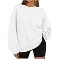 thumbnail image 2 of Qwertyu Crew Neck Sweatshirts Women Long Sleeves Casual Shirts Color Round Neck Sweatshirt Crewneck Pullover Tunic Tops Fall Winter Clothes White M, 2 of 4