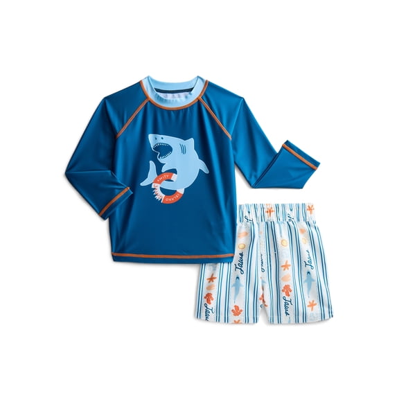 Jaws Toddler Boys Rashguard and Swim Trunks Set with UPF50, 2-Piece, Sizes 12M-5T