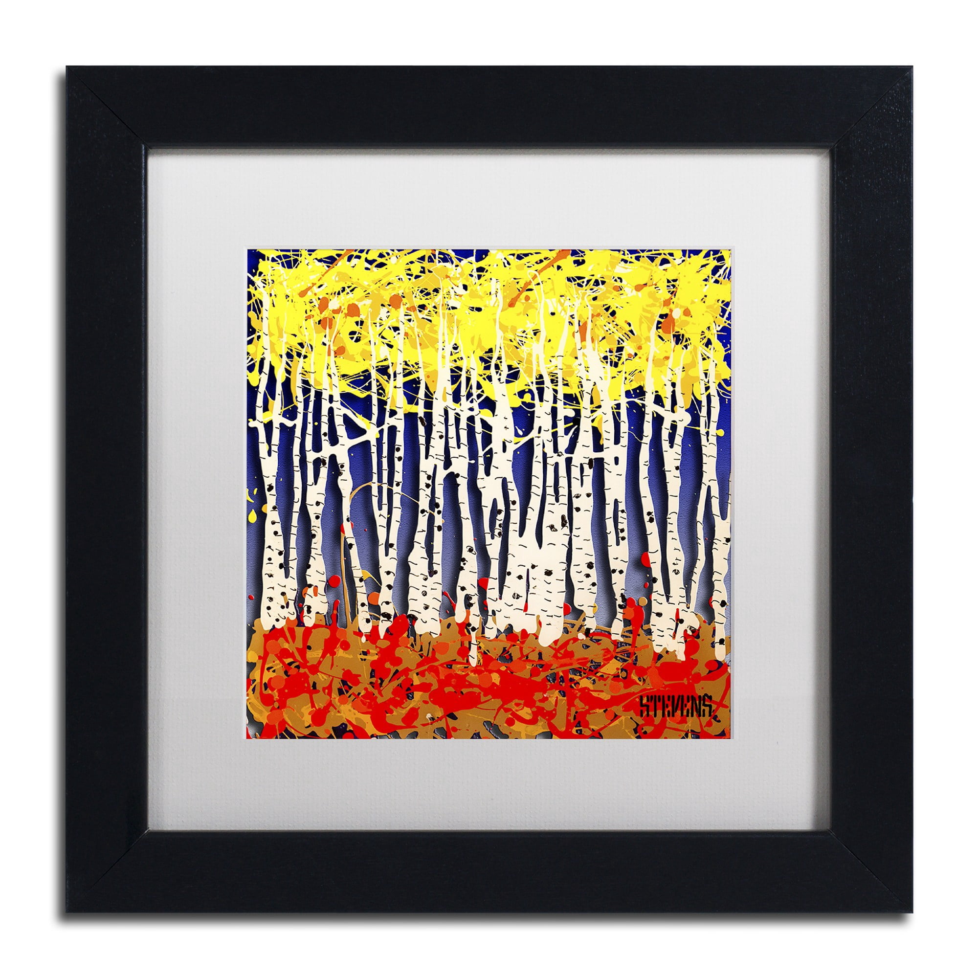 Trademark Fine Art "White Aspens" Canvas Art by Roderick Stevens, White Matte, Black Frame