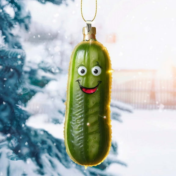 DAMAI Christmas Pickle Theme Hanging, Christmas Mini Cucumber Pendant, 2D Acrylic Multi Functional Decorative Pickle Keychain, Christmas Tree Ornament for Home Party Decor Gifts