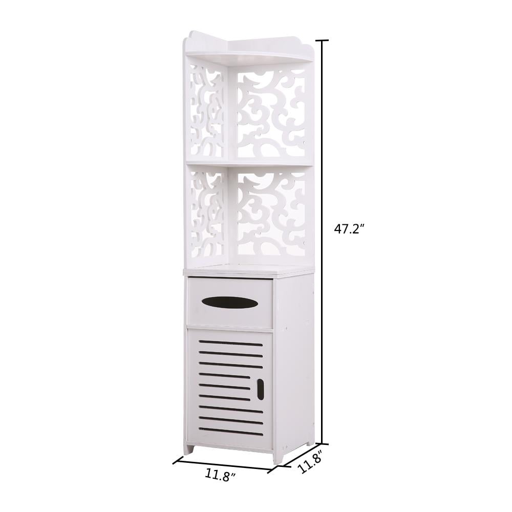 Kshioe White Floor Standing Tall Bathroom Storage with Shelves