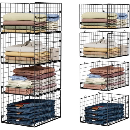 4-Tier Stackable Closet Organizers and Storage Shelves, Foldable Closet Shelf Organizer System, Stackable Storage Bins Drawers for Closet Organizer System, Black(Patent Pending)