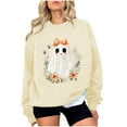 thumbnail image 2 of Jsaierl Womens Halloween Sweatshirts Plus Size Pumpkin Ghost Print Sweatshirt Stretch Crewneck T-shirt Long Sleeve Tunic Pullover Tops Halloween Party Supplies, 2 of 4