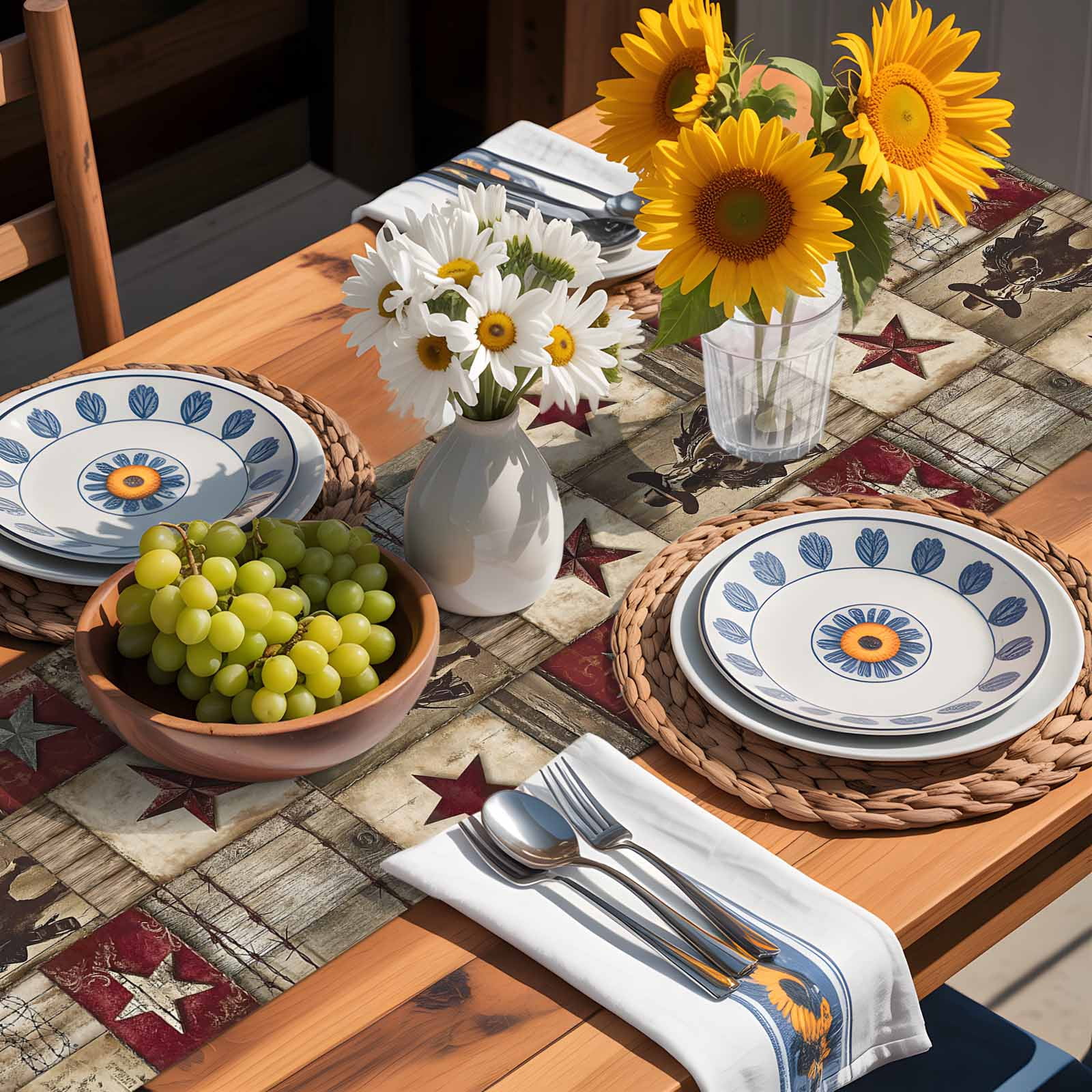 Vintage Texas Western Country Star Table Runner 90 Inches Long, Cowboy Horse Wooden Plank Table Runners Tabletop Scarf Kitchen Dining Tables Decoration for Home Party Indoor Outdoor