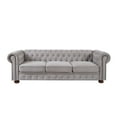 thumbnail image 4 of Chesterfield 3 Seater Button Tufted Sofa, Linen Fabric Upholstered Couch with Nailhead Arms Removable Cushions Rubber Wood Legs for Living Room Office Bedroom, 4 of 11