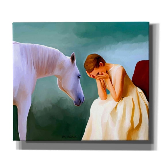 Epic Graffiti 'Sad Girl And Horse' by Ata Alishahi, Giclee Canvas Wall Art, 30"x26"