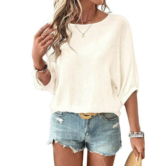 Women'S Tops 3/4 Sleeve T-Shirts Cute Crewneck Basic Business Tees Blouses Apricot S