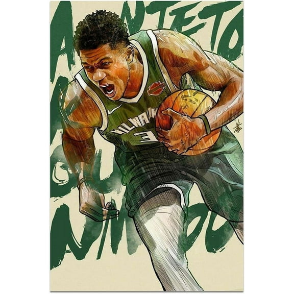 Giannis Antetokounmpo Posters Abstract Artwork Portrait Poster Sports Basketball Superstar Canvas Wall Art Modern Inspirational Wall Decor Print Painting for Bedroom Living Room Dorm 16x24In Unframed