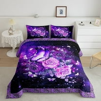Erosebridal Butterfly Full Comforter Set Women,Purple Galaxy Butterflies Bedding Sets Rose Flower Botanical Down Comforter,Boho Hippie Animal Bed Duvet Set 2 Pillow Cases Mothers Day Gifts