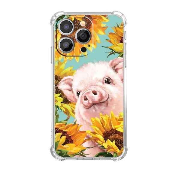 Sunflower Pig Case for iPhone 14 Pro Max,Aesthetic Art Design Pattern Soft Full TPU Bumper Cover